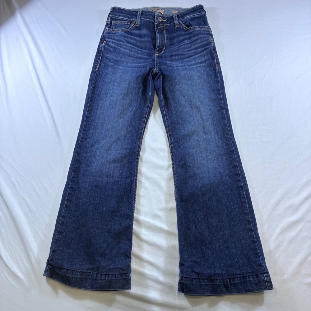 Ariat REAL Denim Mid Rise Flare Leg Jeans Dark Wash 28S Blue Western Trouser
